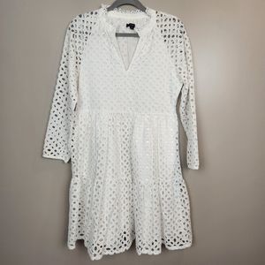 J. Crew White Eyelet Tiered Popover Dress Style AP154 Size S Tall